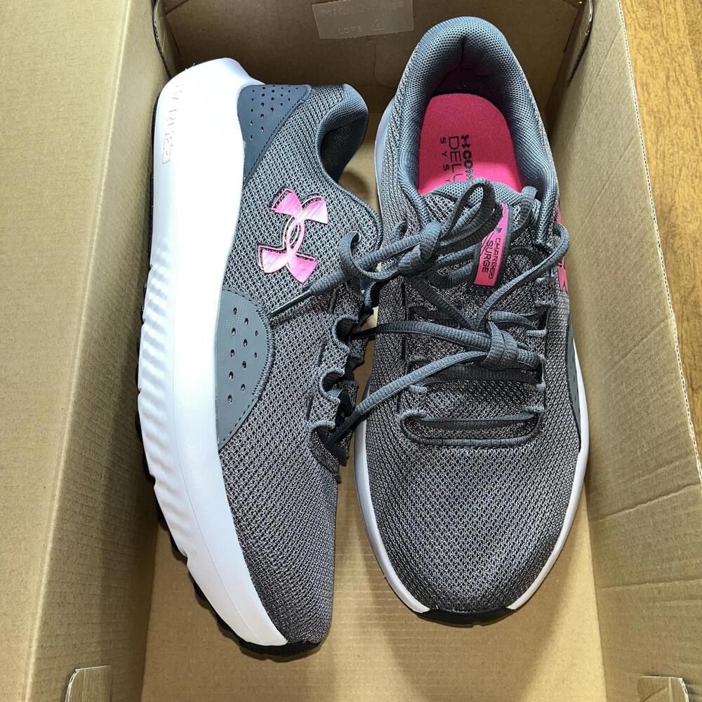 Under Armour Women's Charged Surge 4 Sneaker Shoes Gray White Pink Size 11 New - Picture 3 of 8